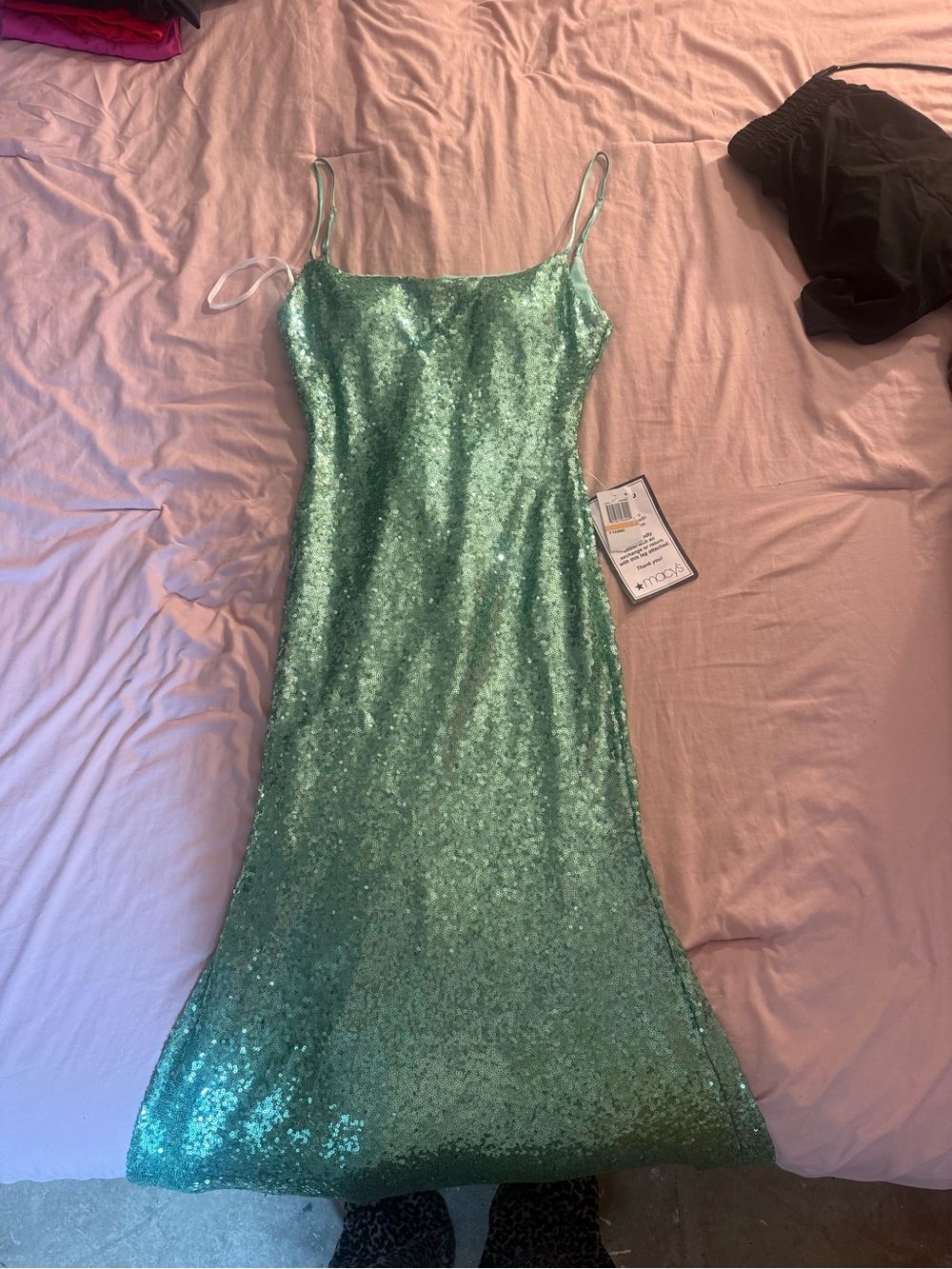 Macy's Mint Green Sequin Slip Midi Dress